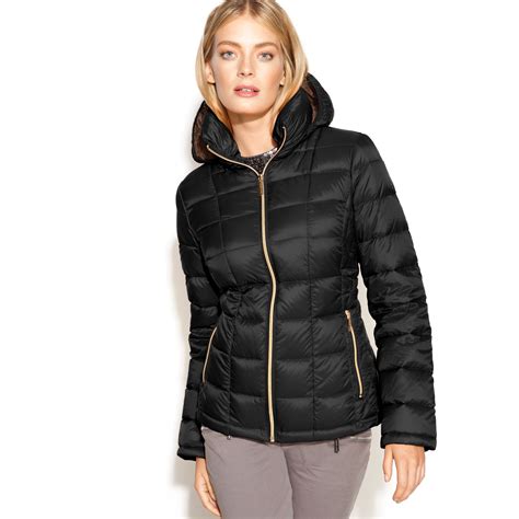 hooded packable down puffer coat by michael kors|Michael Kors ultra lightweight down.